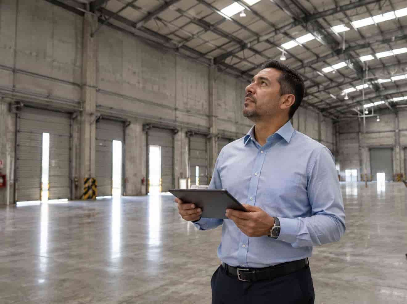 Empresario evaluando bodega en renta en Atizapán