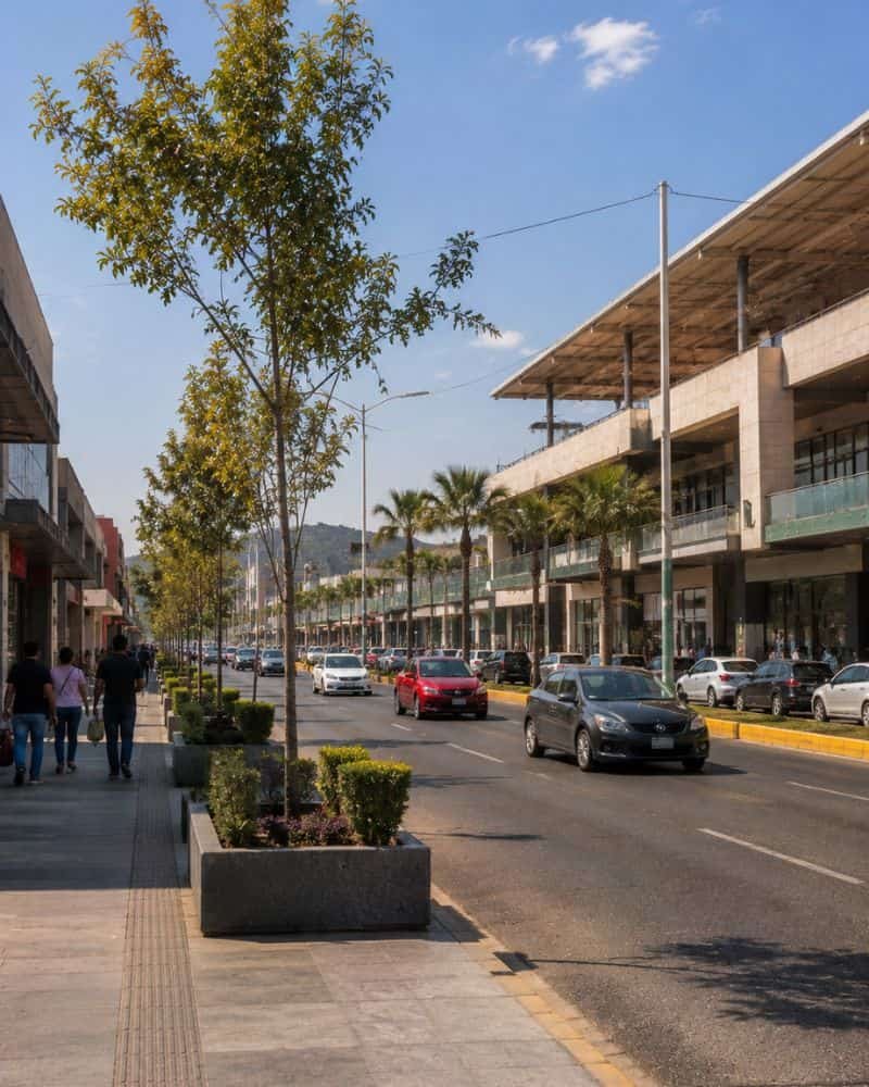 Corredor comercial sobre Vía López Portillo en Coacalco, Estado de México